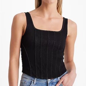 Express Black Denim Body Contour Square Neck Corset Top Size XL NWT!